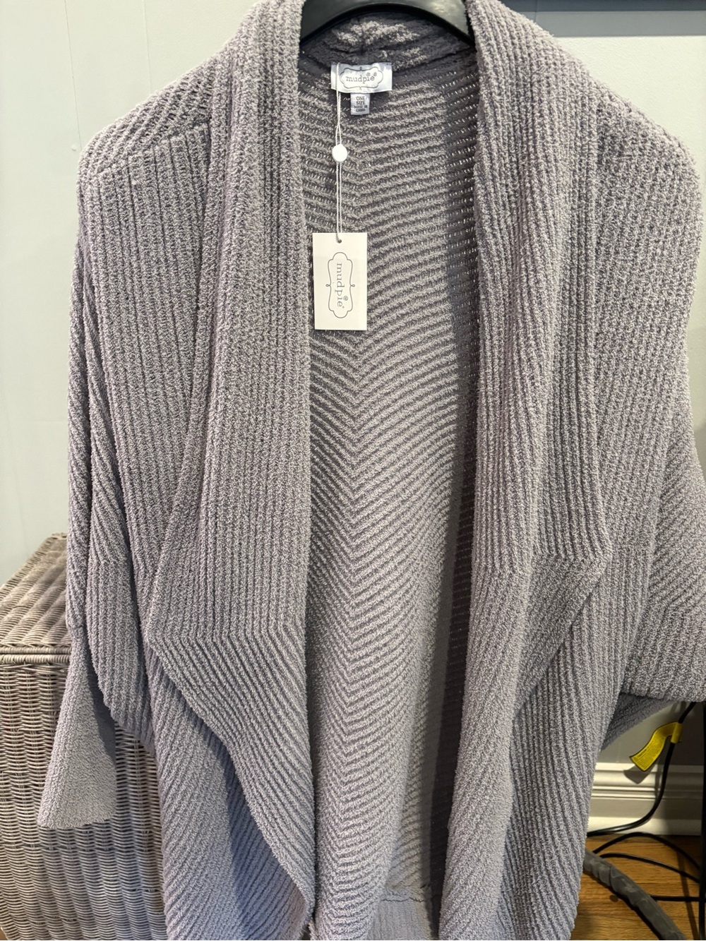 NWT Mud Pie Gorgeous buttery soft gray Open Ribbed Knit Cardigan